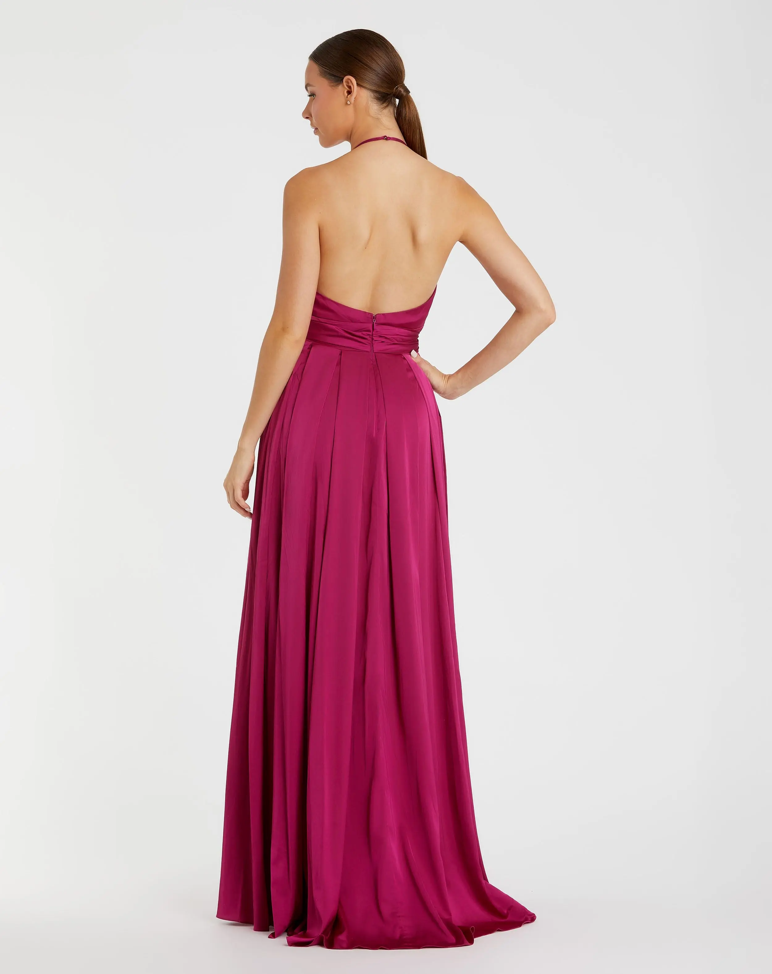 Magenta Halter Neck Charmeuse Gown - Image 3