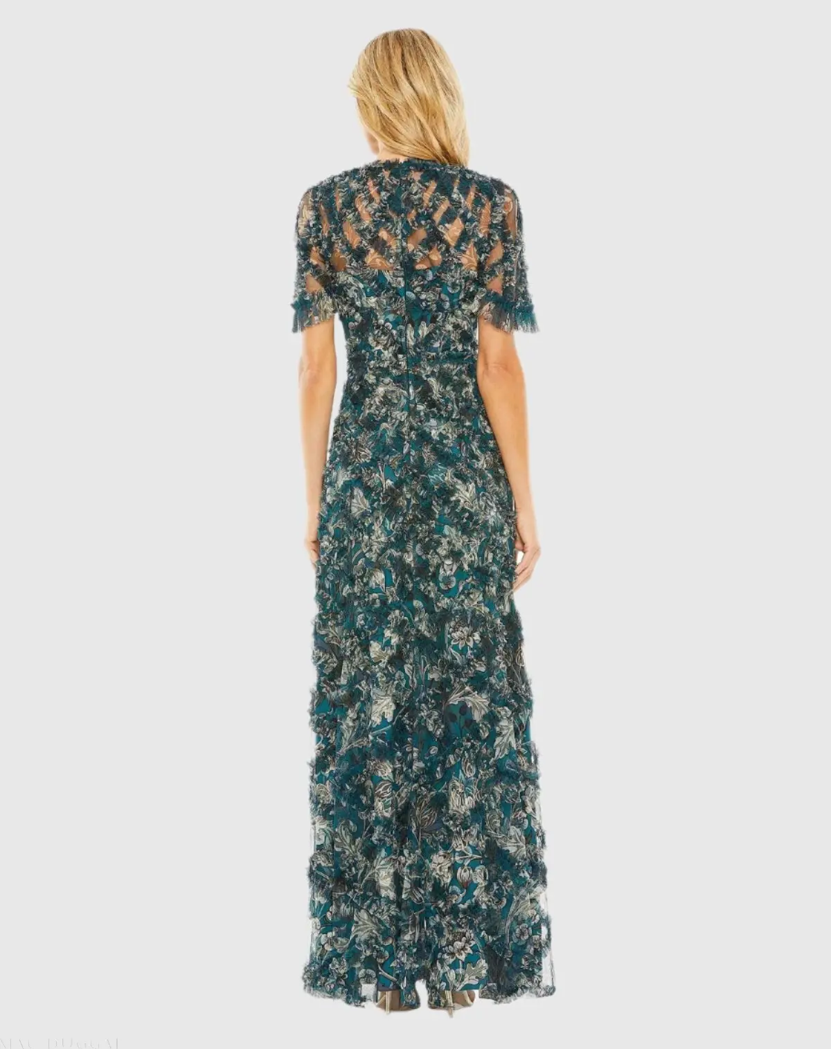 Blue Flutter Sleeve Floral Ruffle Detail Maxi Dress - Image 3